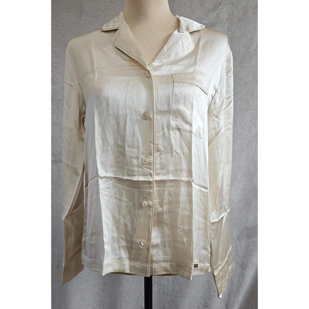 Cozy Earth Serenity Silk Pajama Shirt Champagne Blouse Top 100% Mulberry Silk XS